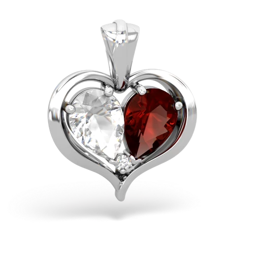 white topaz-garnet half heart whole pendant