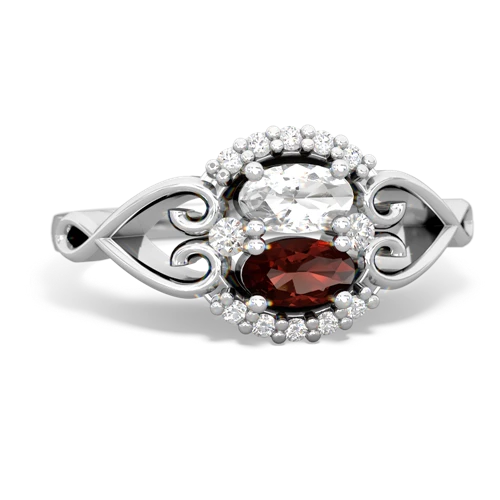 white topaz-garnet antique keepsake ring