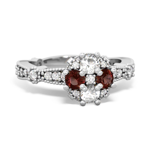 white topaz-garnet art deco engagement ring