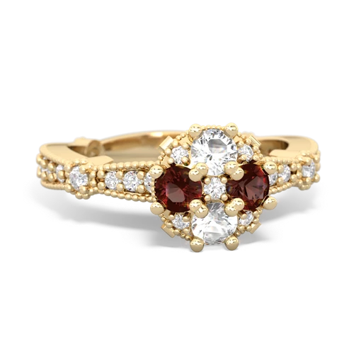 white topaz-garnet art deco engagement ring