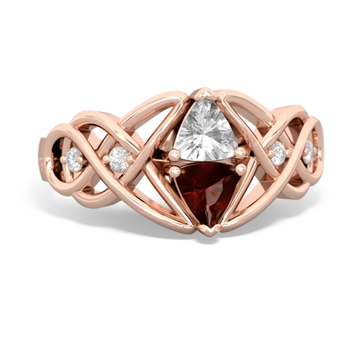 white topaz-garnet celtic knot ring