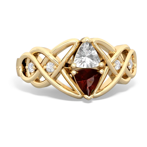 white topaz-garnet celtic knot ring