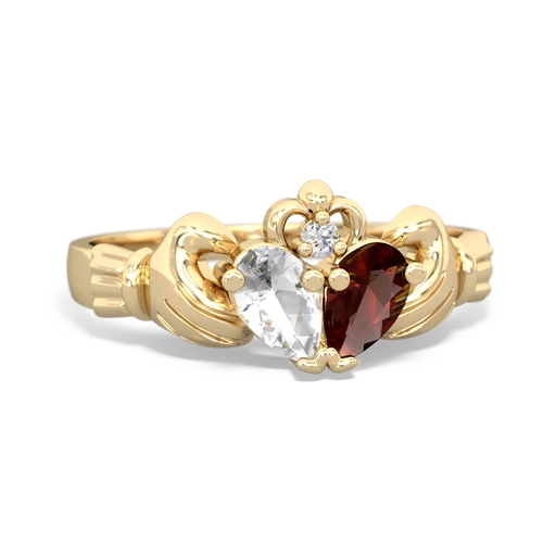 White Topaz Genuine White Topaz with Genuine Garnet Claddagh ring Ring