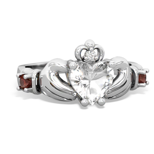 White Topaz Genuine White Topaz with Genuine Garnet and  Claddagh ring Ring