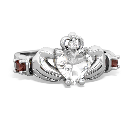 white topaz-garnet claddagh ring