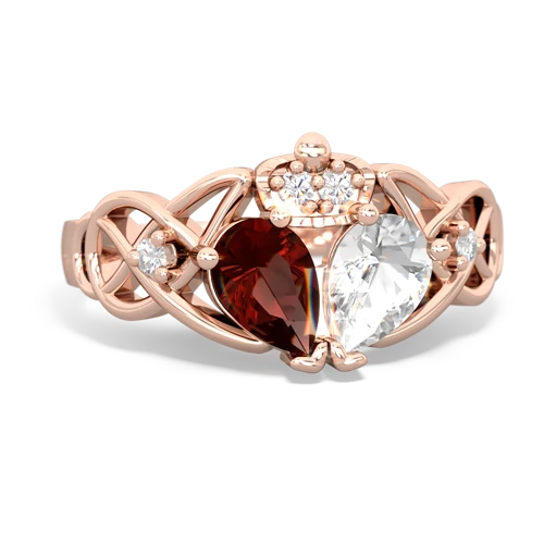 white topaz-garnet claddagh ring