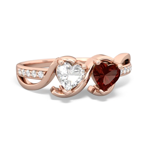 white topaz-garnet double heart ring