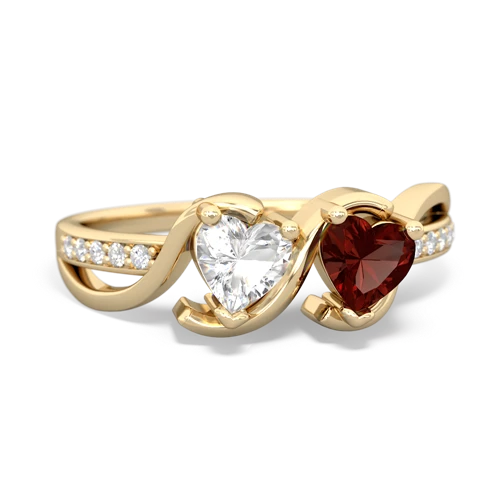 white topaz-garnet double heart ring