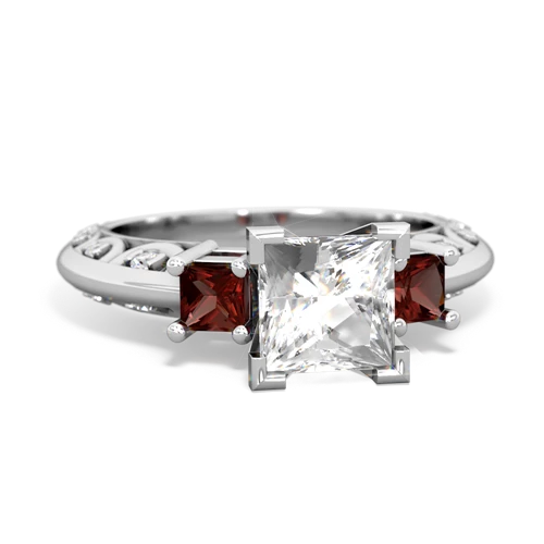 white topaz-garnet engagement ring