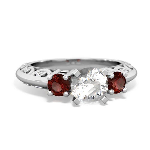 white topaz-garnet engagement ring