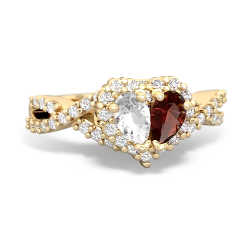 white topaz-garnet engagement ring