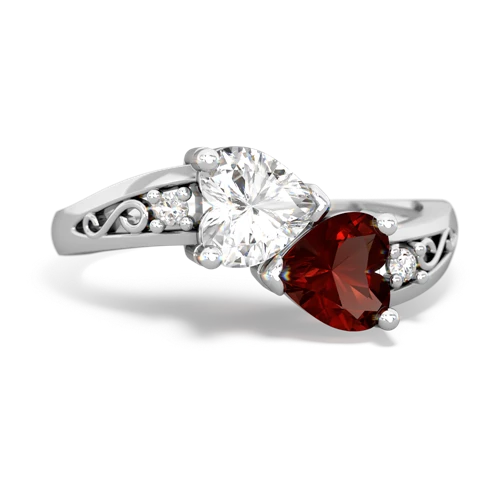 white topaz-garnet filligree ring