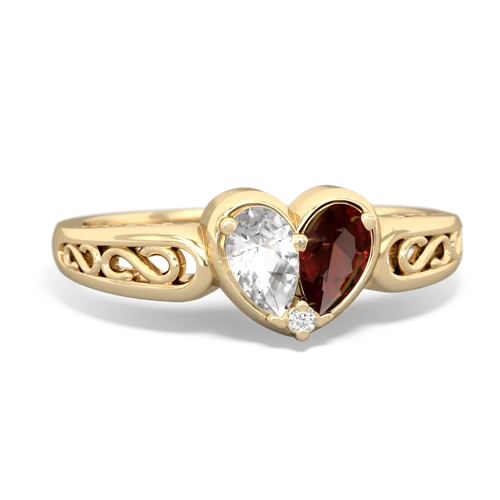 White Topaz Genuine White Topaz with Genuine Garnet filligree Heart ring Ring