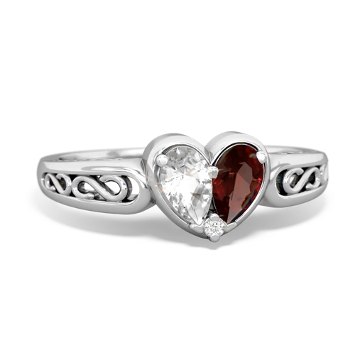 white topaz-garnet filligree ring