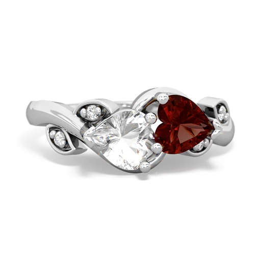 white topaz-garnet floral keepsake ring