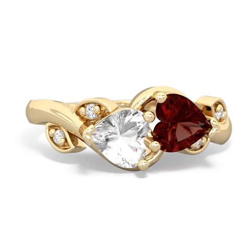 white topaz-garnet floral keepsake ring