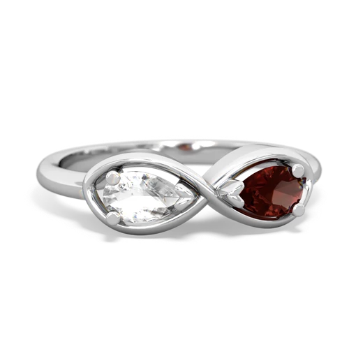 white topaz-garnet infinity ring