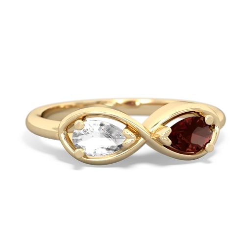 white topaz-garnet infinity ring