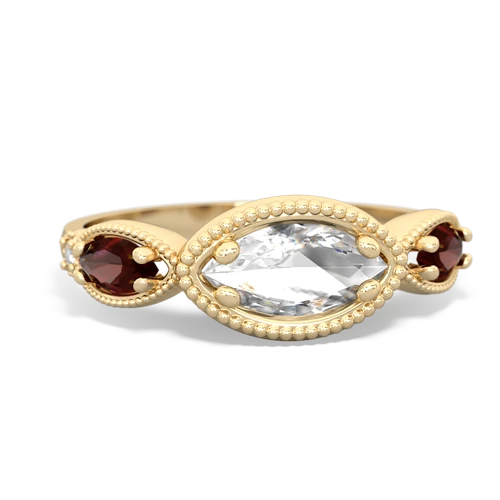 White Topaz Genuine White Topaz with Genuine Garnet and  Antique Style Keepsake ring Ring