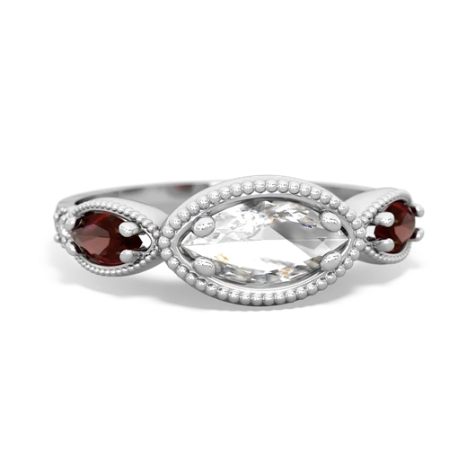 white topaz-garnet milgrain marquise ring