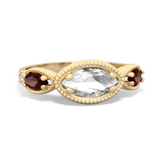 white topaz-garnet milgrain marquise ring