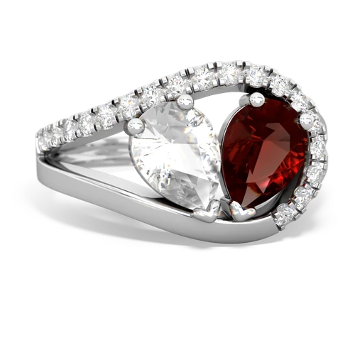 white topaz-garnet pave heart ring