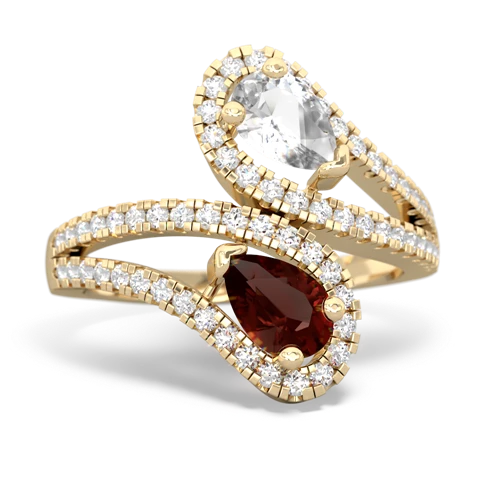 white topaz-garnet pave swirls ring