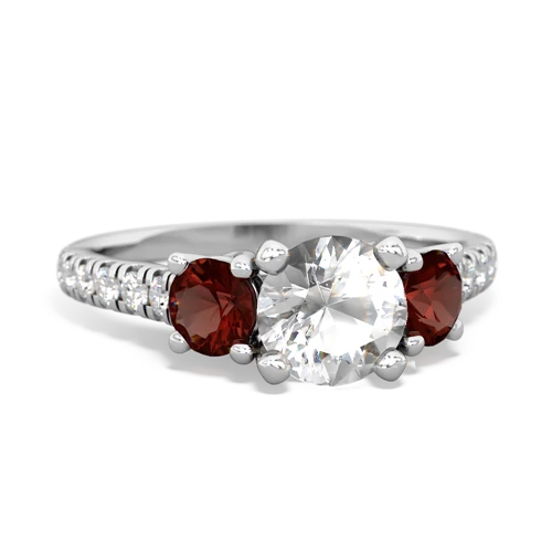 white topaz-garnet trellis pave ring