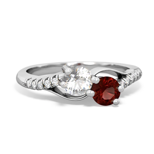 white topaz-garnet two stone infinity ring