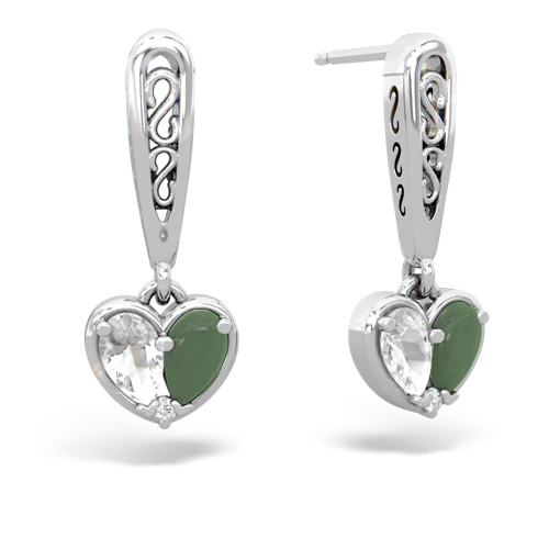 white topaz-jade filligree earrings