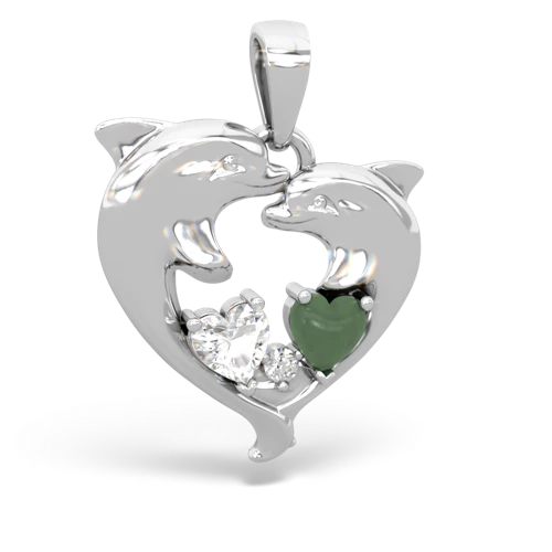 white topaz-jade dolphins pendant