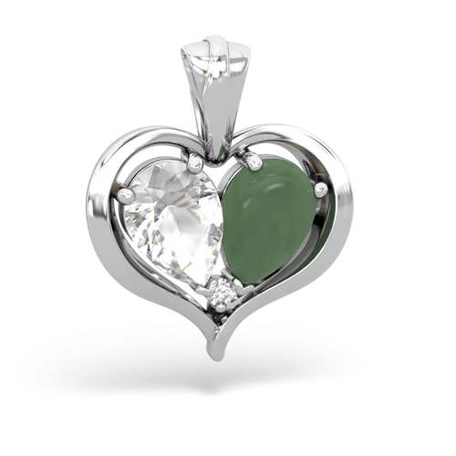white topaz-jade half heart whole pendant