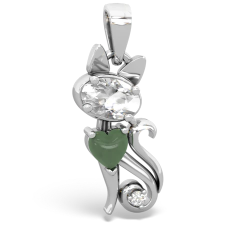 white topaz-jade kitten pendant