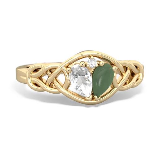 white topaz-jade celtic knot ring