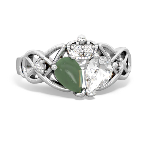 white topaz-jade claddagh ring