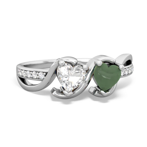 white topaz-jade double heart ring