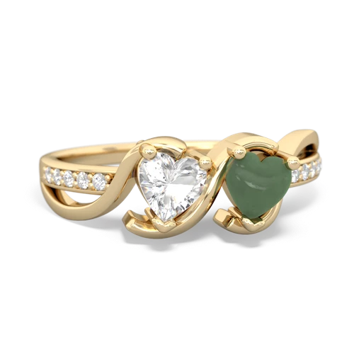 white topaz-jade double heart ring