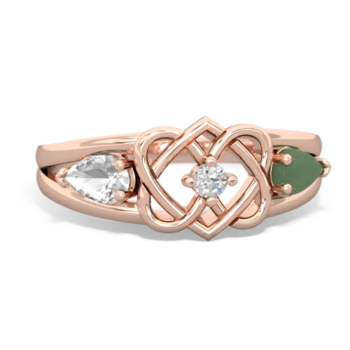 white topaz-jade double heart ring