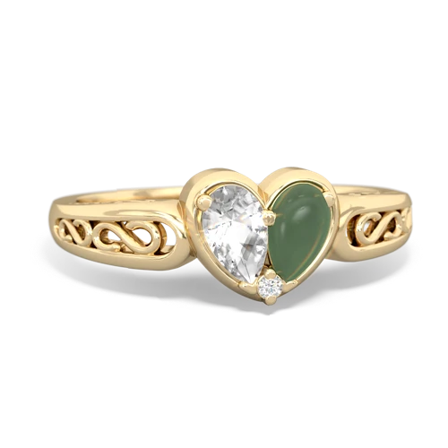 white topaz-jade filligree ring