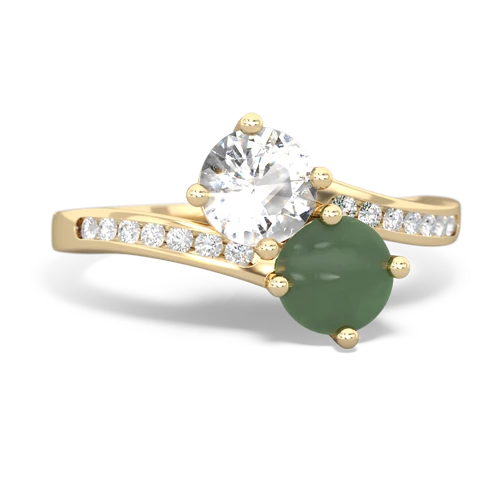 white topaz-jade two stone channel ring