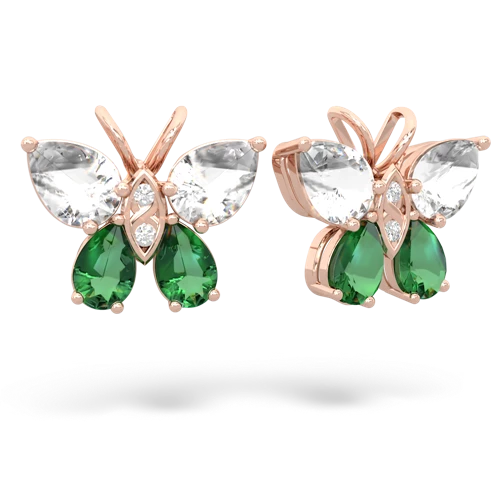 white topaz-lab emerald butterfly earrings
