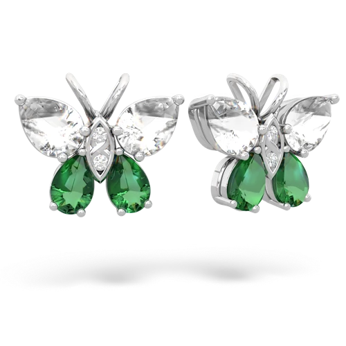 white topaz-lab emerald butterfly earrings