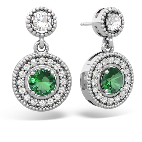 white topaz-lab emerald halo earrings