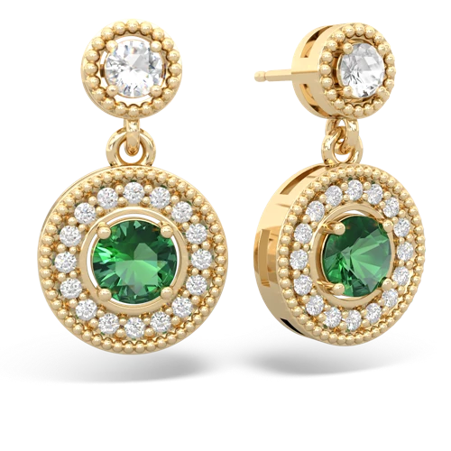 white topaz-lab emerald halo earrings