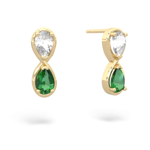 white topaz-lab emerald infinity earrings