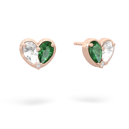 white topaz-lab emerald one heart earrings