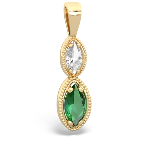 white topaz-lab emerald antique milgrain pendant