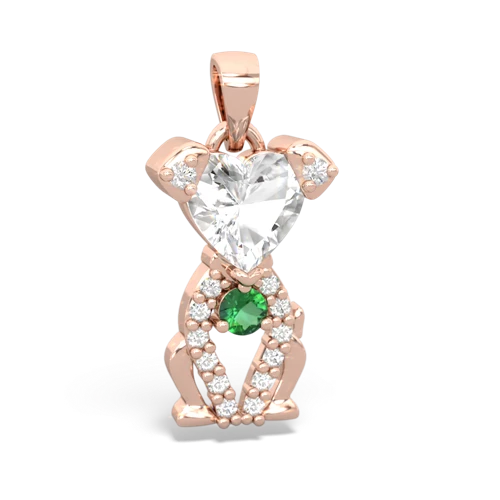 white topaz-lab emerald birthstone puppy pendant
