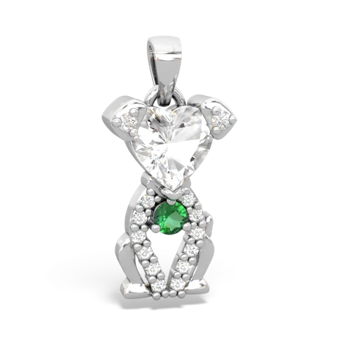 white topaz-lab emerald birthstone puppy pendant
