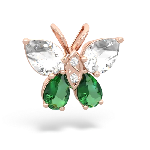 white topaz-lab emerald butterfly pendant